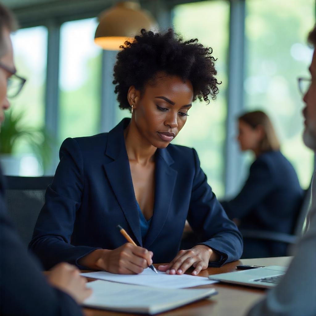 Interprète prenant des notes lors d’une réunion d’affaires